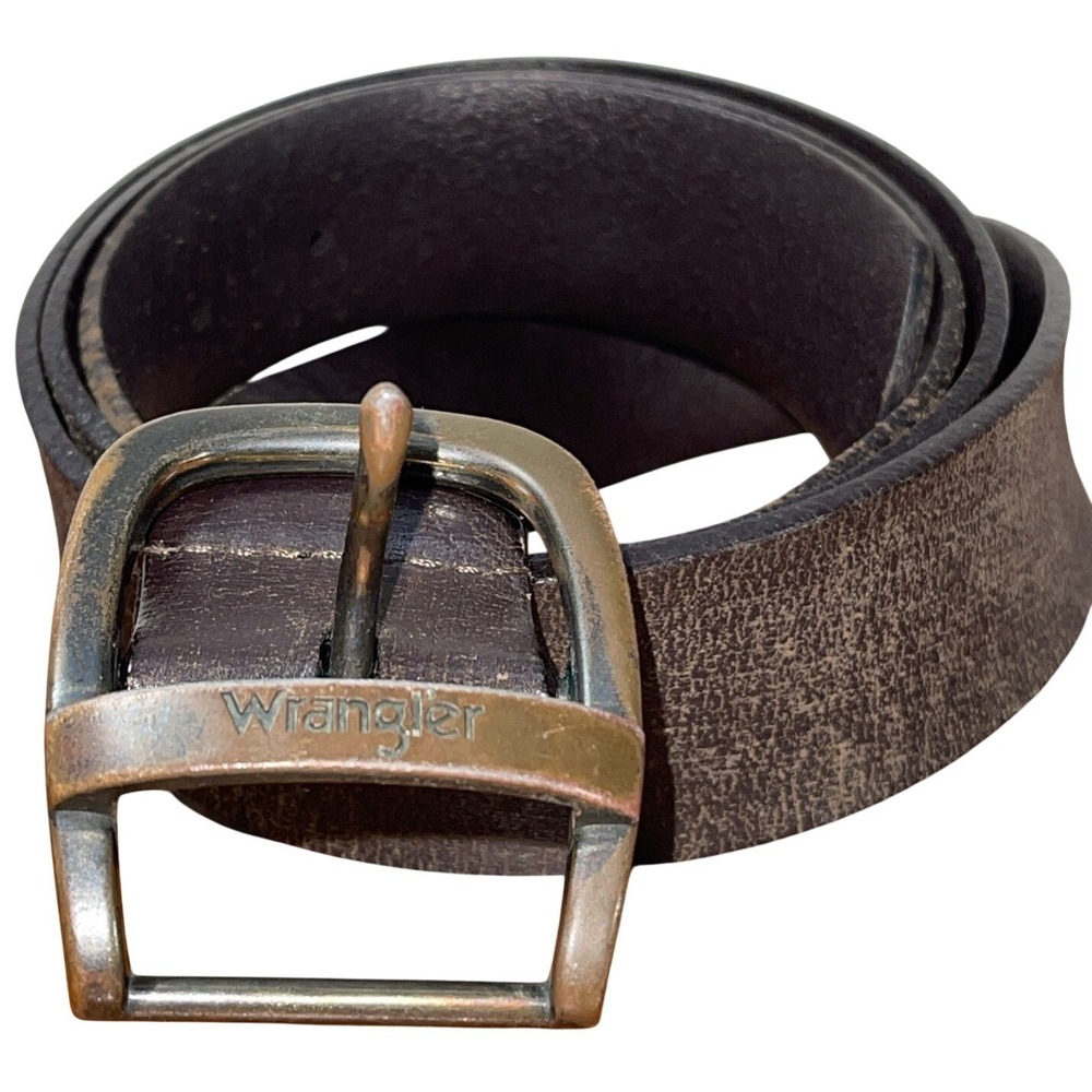 Wrangler Genuine Leather Belt Mens Size 42 105 Dark Brown Classic Buckle rugged